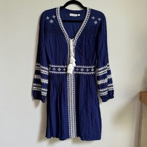 Roller Rabbit Blue Embroidered Long Sleeve Dress